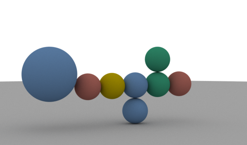 A raytraced image of some spheres shaped like the Google logo